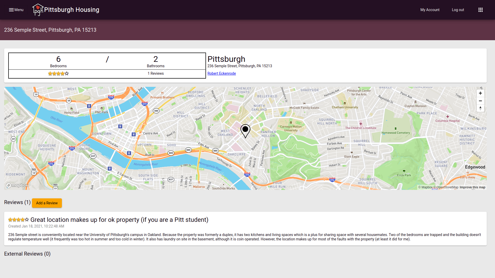 screenshot of Pittsburgh Housing App